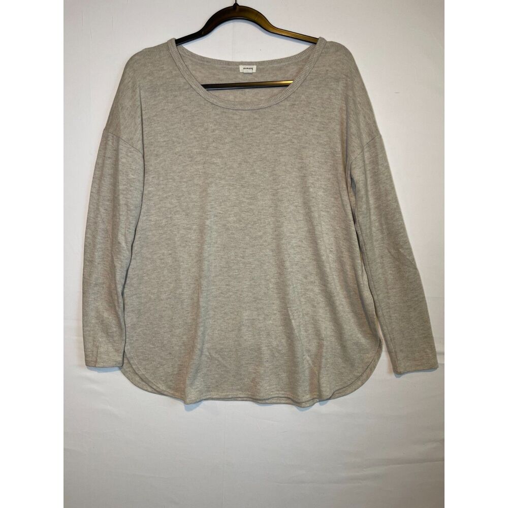 Garage Taupe Beige Long Sleeve Scoop Neck Top Side Slits Relaxed Fit Womens M